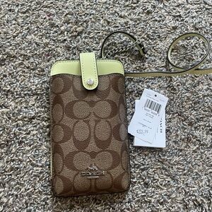 NWT Coach North/South Phone Cross Body Bag Khaki/Pale Lime